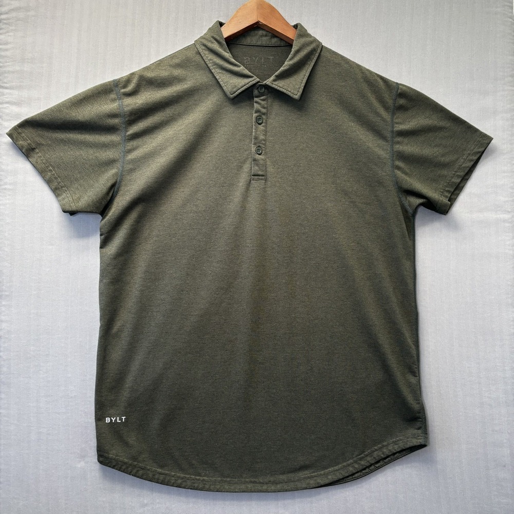 BYLT Premium Basics Mens Drop-Cut Polo Shirt Large Dark Olive Short Sleeve